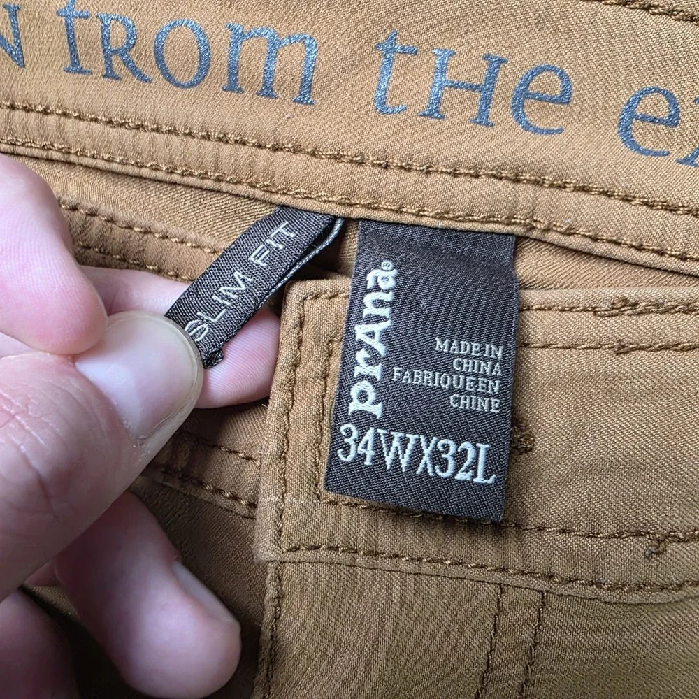 prAna Brion Pants Mens 34x32 Brown Slim Fit Performance Stretch Outdoor Trousers